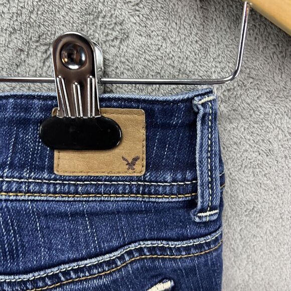 American Eagle Jeans Womens 2 Short Original Boot Stretch Blue Denim Dark Wash - Picture 6 of 8